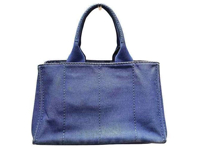 Borsa Tote in tela blu Prada Canapa - vista 2