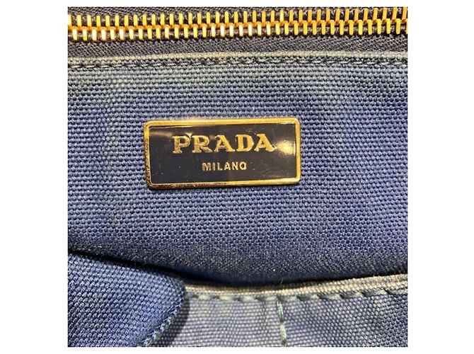 Borsa Tote in tela blu Prada Canapa - vista 4