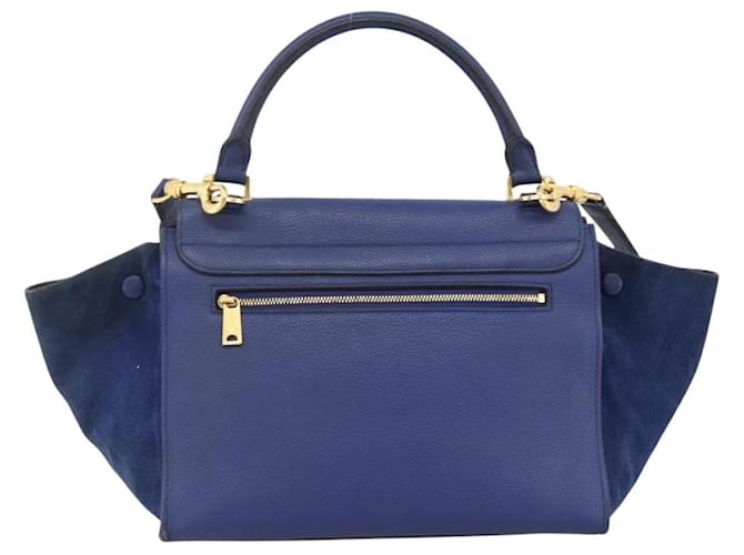 Céline Celine Trapeze in pelle e camoscio Medium Blu - vista 2