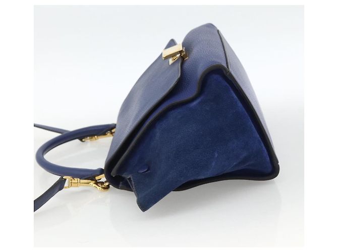 Céline Celine Trapeze in pelle e camoscio Medium Blu - vista 3