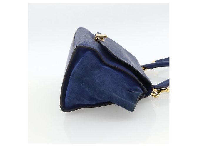 Céline Celine Trapeze in pelle e camoscio Medium Blu - vista 4