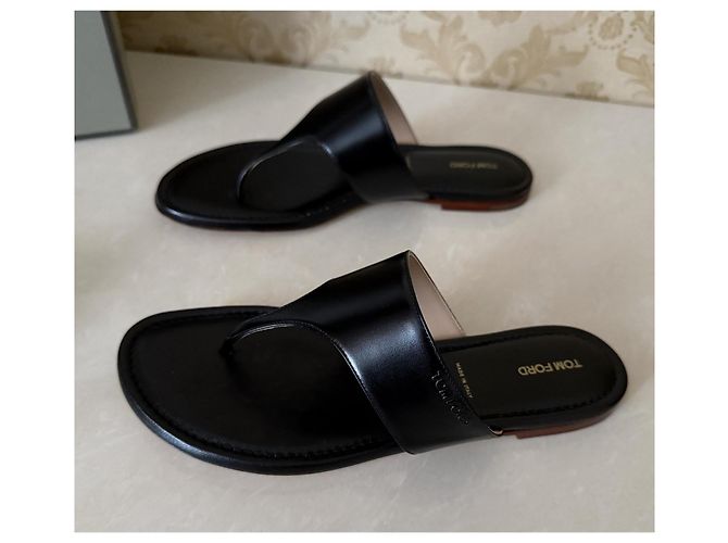 Tom Ford Sandali in pelle nera con listini Nero - vista 3