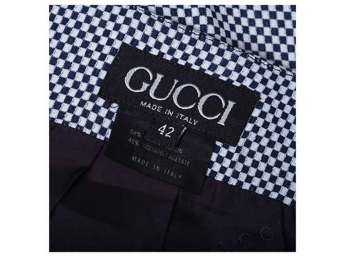 Gonna midi a vita alta con microcheck blu navy e bianco Gucci Vintage - vista 8