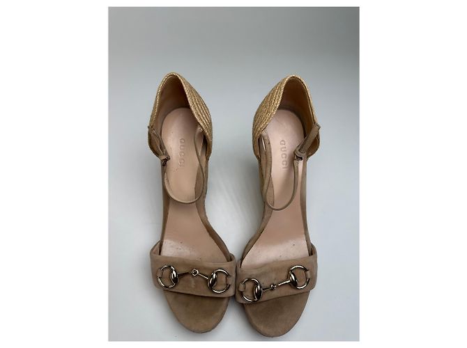 Sandali con zeppa in scamosciato vintage Gucci Beige EU37.5 - vista 8