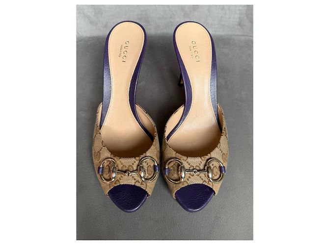 Gucci Mule Monogram Horsebit Beige Porpora - vista 3