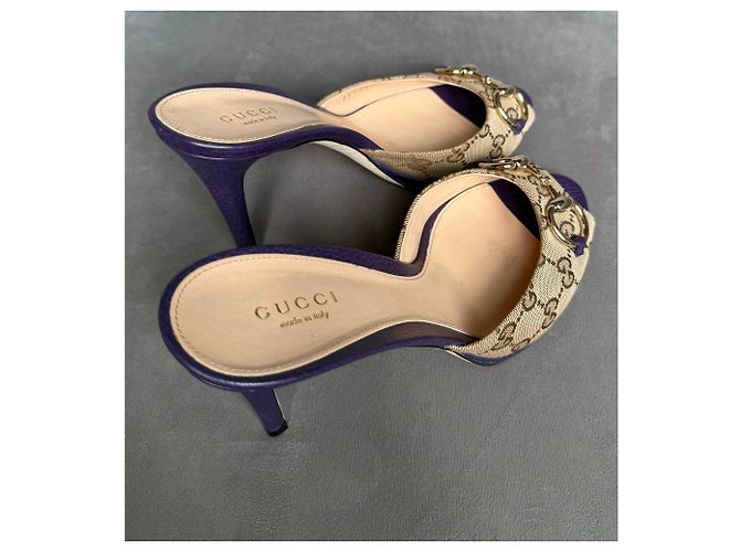 Gucci Mule Monogram Horsebit Beige Porpora - vista 8