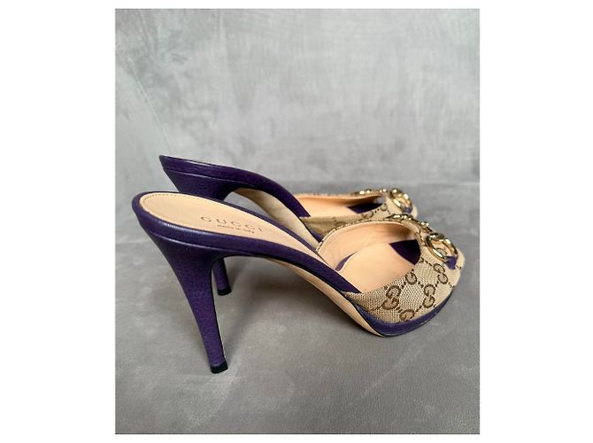 Gucci Mule Monogram Horsebit Beige Porpora - vista 9