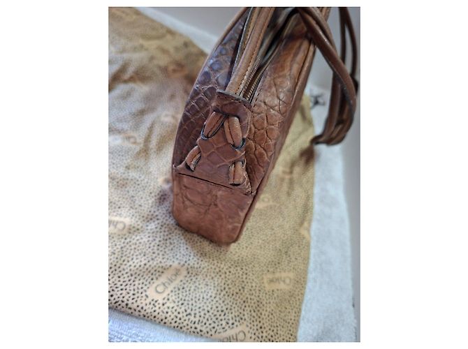 Chloé Borsa a tracolla in pelle stampa coccodrillo marrone - vista 10