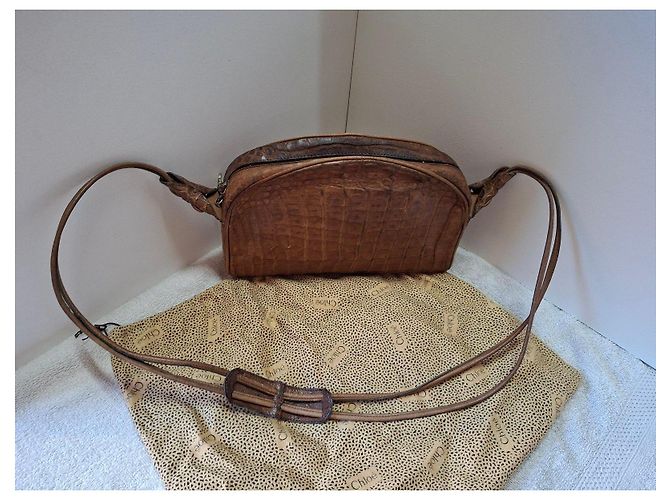 Chloé Borsa a tracolla in pelle stampa coccodrillo marrone - vista 2
