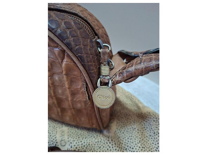 Chloé Borsa a tracolla in pelle stampa coccodrillo marrone - vista 4