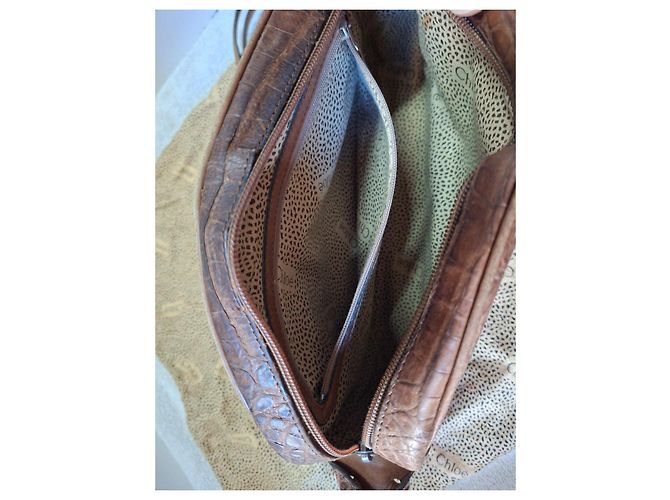 Chloé Borsa a tracolla in pelle stampa coccodrillo marrone - vista 5