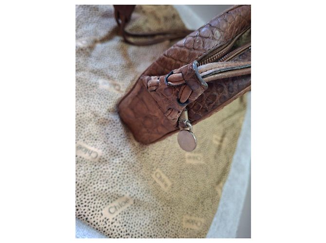 Chloé Borsa a tracolla in pelle stampa coccodrillo marrone - vista 9