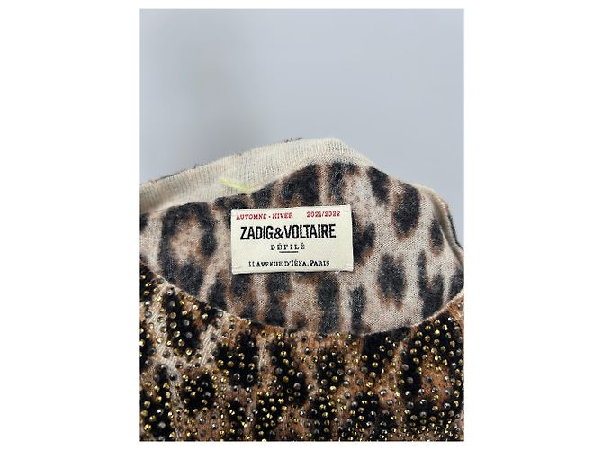 Zadig & Voltaire Pull léopard et strass Beige - vue 5