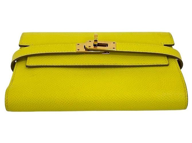 Hermès Cartera Hermes Kelly Compact de piel Epsom Amarillo - vista 7