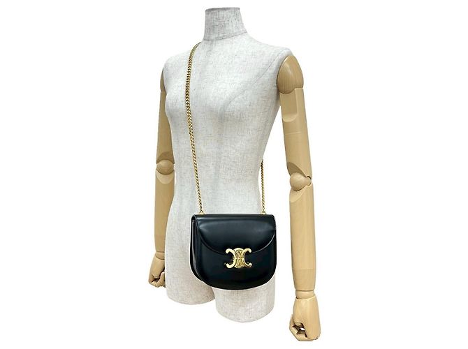 Céline Borsa a tracolla Celine Teen Chain Besace in pelle Nero - vista 3
