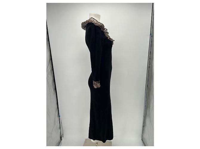 Autre Marque Abito nero con collo leopardato - vista 3