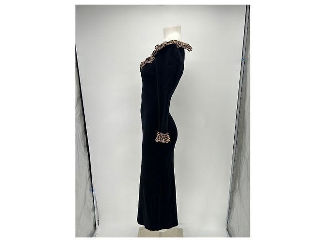 Autre Marque Abito nero con collo leopardato - vista 4
