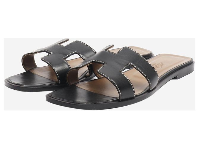 Hermès Schwarze Oran Sandalen - Größe EU 36.5 - Ansicht 3