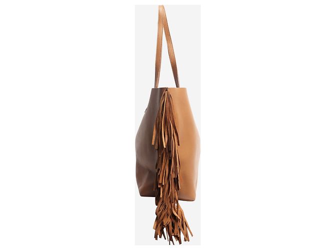 Saint Laurent Brauner Leder-Tote-Bag mit Fransen - Ansicht 2
