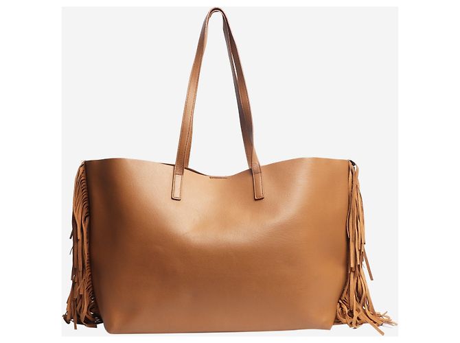 Saint Laurent Brauner Leder-Tote-Bag mit Fransen - Ansicht 3
