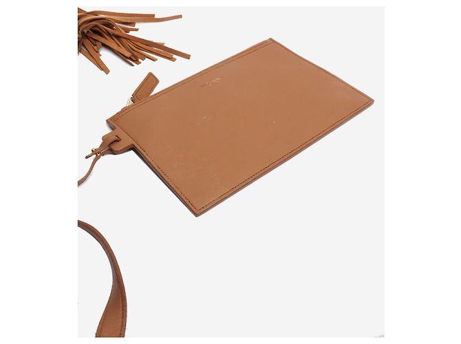 Saint Laurent Brauner Leder-Tote-Bag mit Fransen - Ansicht 7