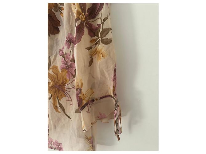 Escada Seidenbluse mit Blumenmuster Braun Pink Beige Lila - Ansicht 2