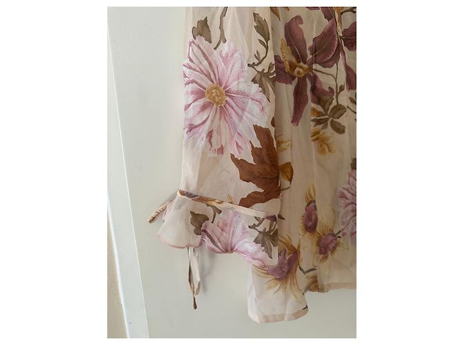 Escada Seidenbluse mit Blumenmuster Braun Pink Beige Lila - Ansicht 3