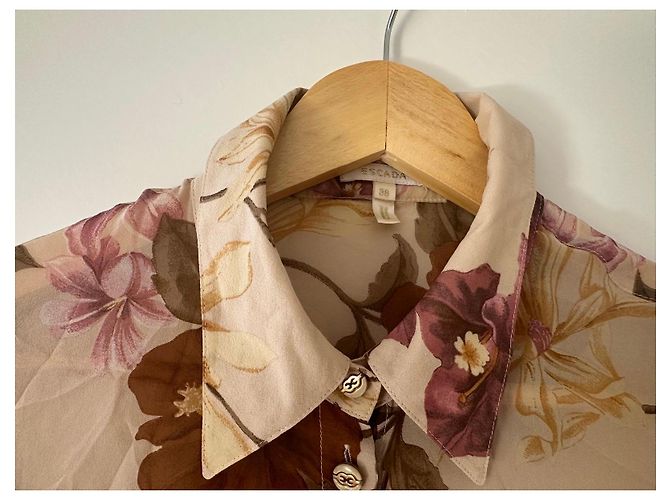 Escada Seidenbluse mit Blumenmuster Braun Pink Beige Lila - Ansicht 5