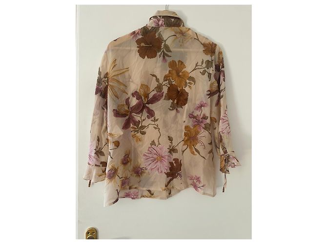 Escada Seidenbluse mit Blumenmuster Braun Pink Beige Lila - Ansicht 6