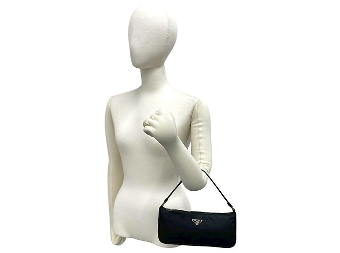 Borsa in nylon Tessuto con placca logo Triangle Prada Nero - vista 2