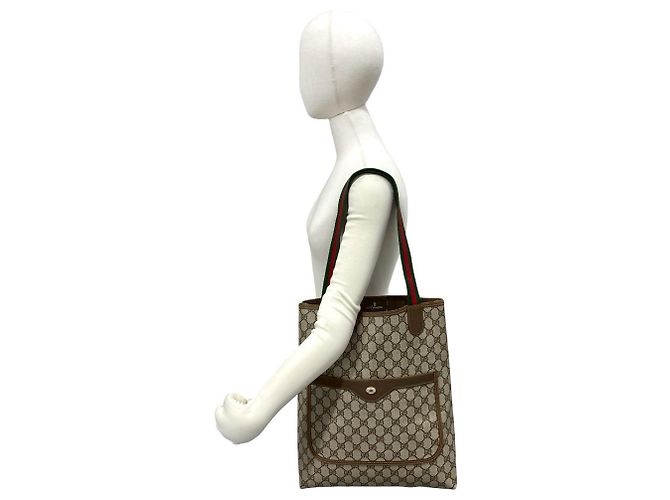 Borsa Tote Gucci Old Gucci Sherry Line GG Logo Hardware Marrone Rosso Verde - vista 2
