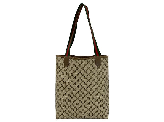 Borsa Tote Gucci Old Gucci Sherry Line GG Logo Hardware Marrone Rosso Verde - vista 3
