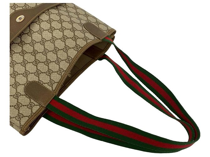 Borsa Tote Gucci Old Gucci Sherry Line GG Logo Hardware Marrone Rosso Verde - vista 4