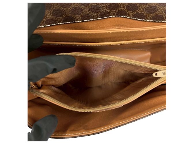 Céline CELINE Vintage Macadam Blazon Triomphe Logo Pattern Leder Schultertasche Braun - Ansicht 10