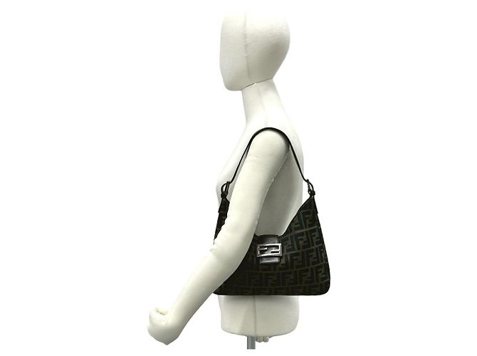 Fendi Vintage Zucca FF Pattern Schultertasche Braun Schwarz - Ansicht 2
