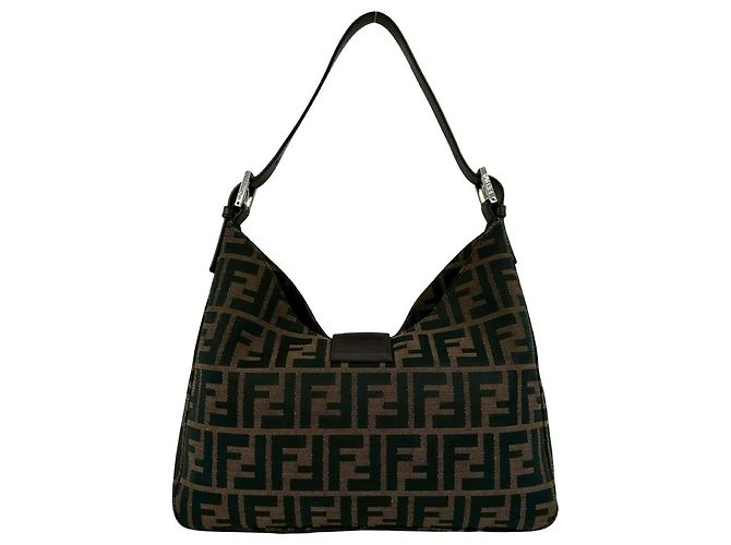 Fendi Vintage Zucca FF Pattern Schultertasche Braun Schwarz - Ansicht 3