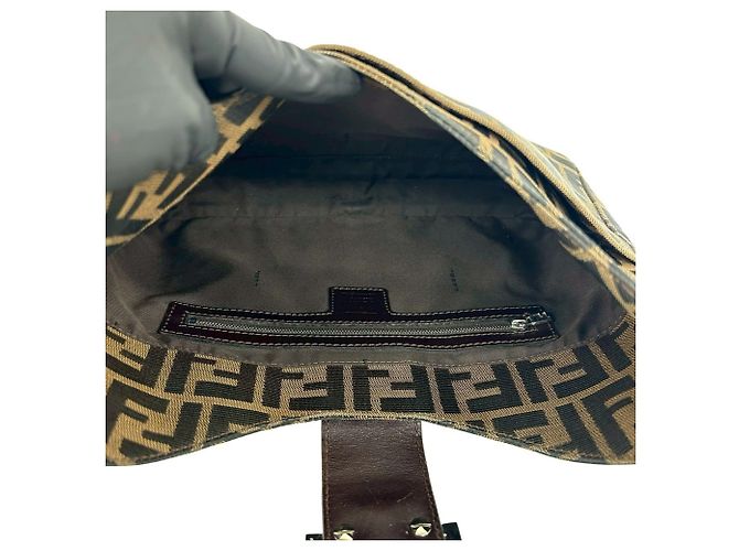 Fendi Vintage Zucca FF Pattern Schultertasche Braun Schwarz - Ansicht 9