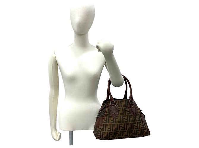 Fendi Zucca FF Muster Canvas und Leder Mini Tote Braun Schwarz - Ansicht 2