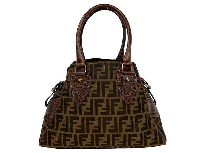 Fendi Zucca FF Muster Canvas und Leder Mini Tote Braun Schwarz - Ansicht 3