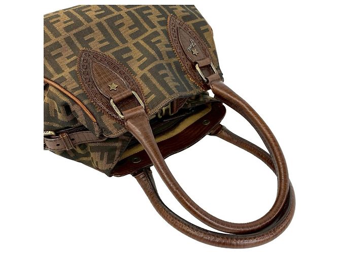 Fendi Zucca FF Muster Canvas und Leder Mini Tote Braun Schwarz - Ansicht 4