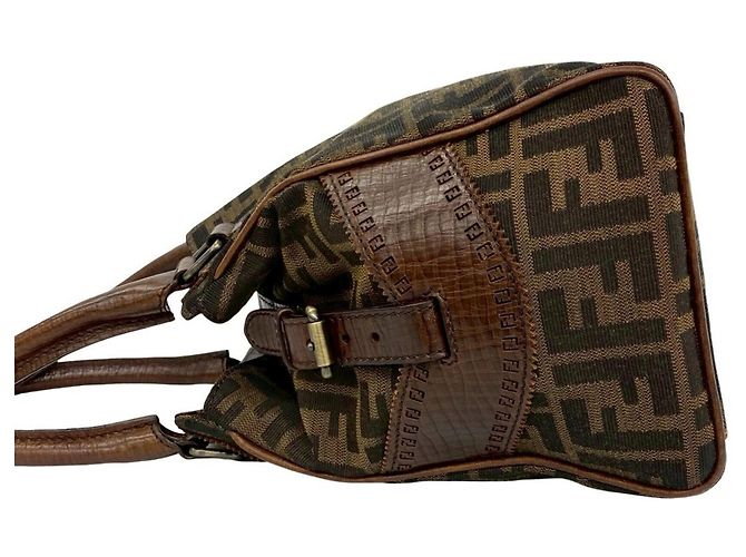 Fendi Zucca FF Muster Canvas und Leder Mini Tote Braun Schwarz - Ansicht 5