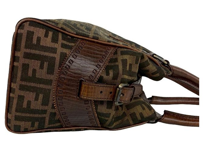 Fendi Zucca FF Muster Canvas und Leder Mini Tote Braun Schwarz - Ansicht 6