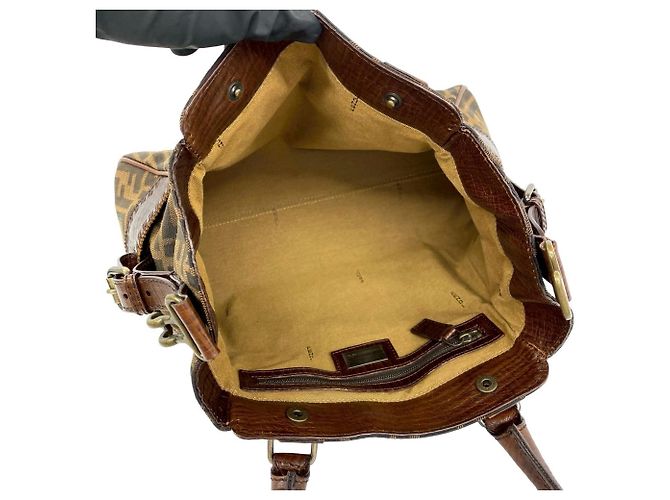 Fendi Zucca FF Muster Canvas und Leder Mini Tote Braun Schwarz - Ansicht 9