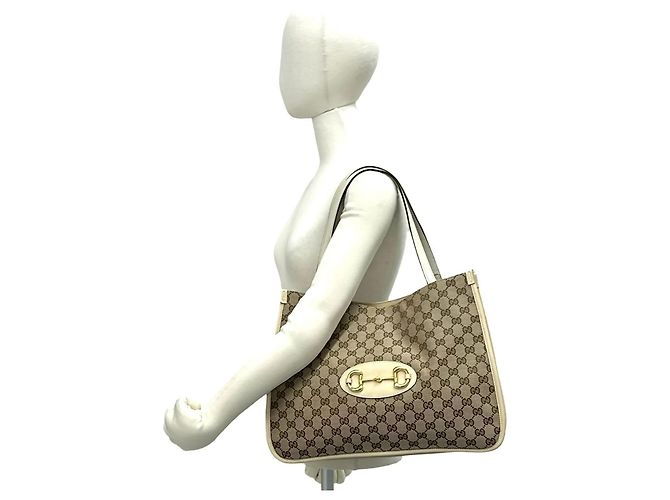 GUCCI GG Logo Horsebit Hardware Tote Bag Braun Beige - Ansicht 2