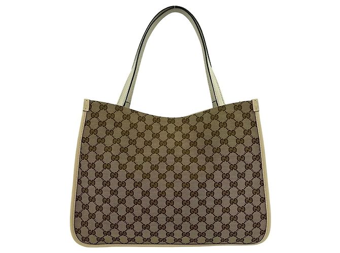 GUCCI GG Logo Horsebit Hardware Tote Bag Braun Beige - Ansicht 3