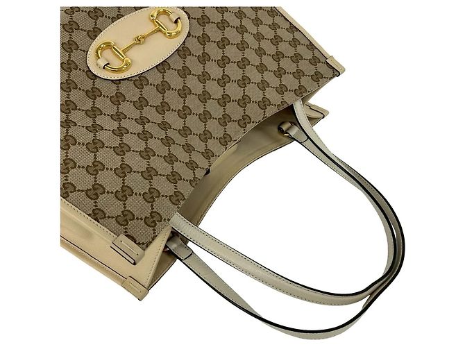GUCCI GG Logo Horsebit Hardware Tote Bag Braun Beige - Ansicht 4