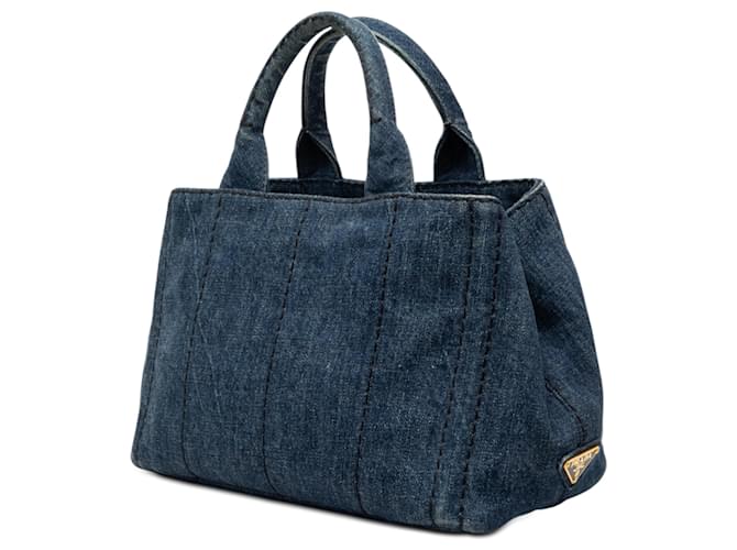 Borsa Prada Blue Small Denim Canapa Logo - vista 2