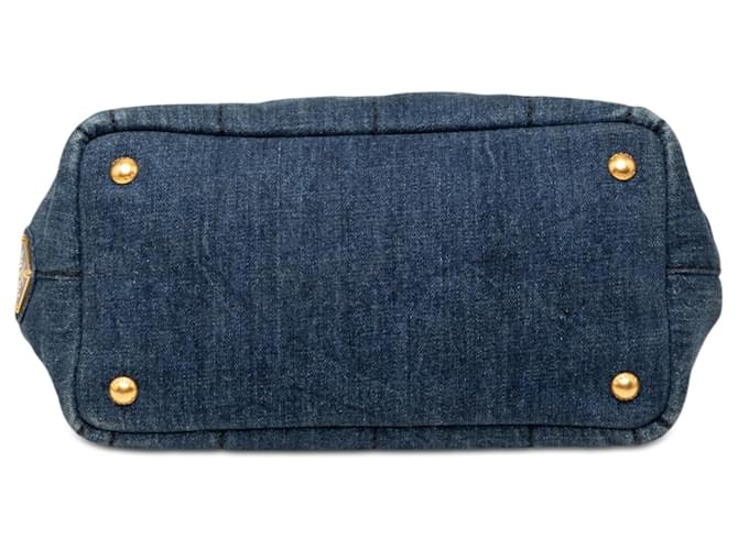 Borsa Prada Blue Small Denim Canapa Logo - vista 3