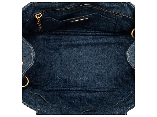 Borsa Prada Blue Small Denim Canapa Logo - vista 4