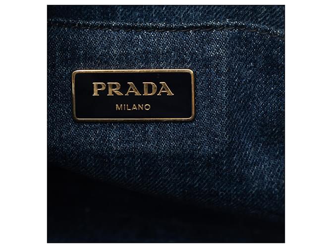 Borsa Prada Blue Small Denim Canapa Logo - vista 5